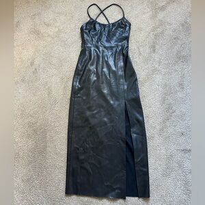 Zara Midi Black Faux Leather Cross back Straps  Dress